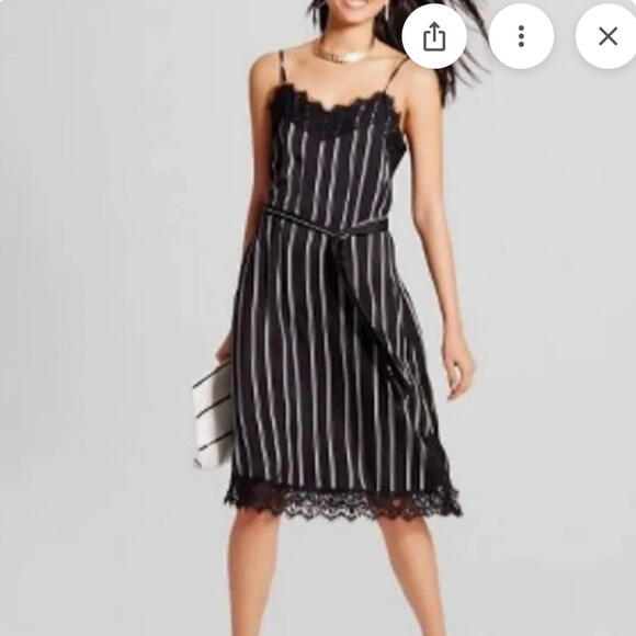 Who Wore What Black Lace Striped Sleeveless Slip Dress | Medium - Picture 2 of 5